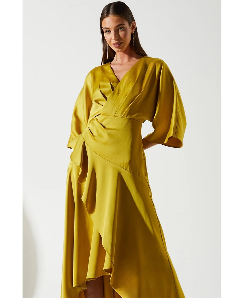 Coast Women's Satin Back Crepe Ruffle Wrap Midi Dress