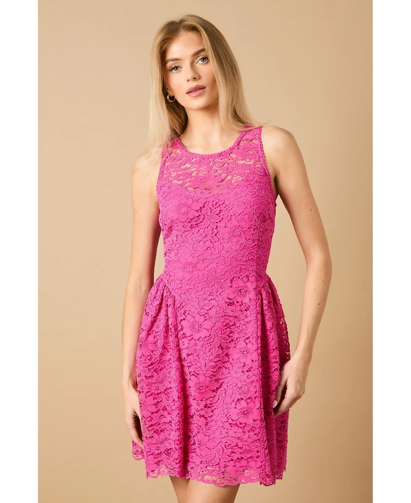 Oasis High Neck Lace Detailed Mini Dress