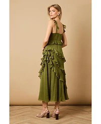 Oasis Women's Dobby Ruffle V Neck Tiered Midi Dress