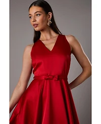 Coast Bow Trim V Neck Volume Skirt Midi Dress