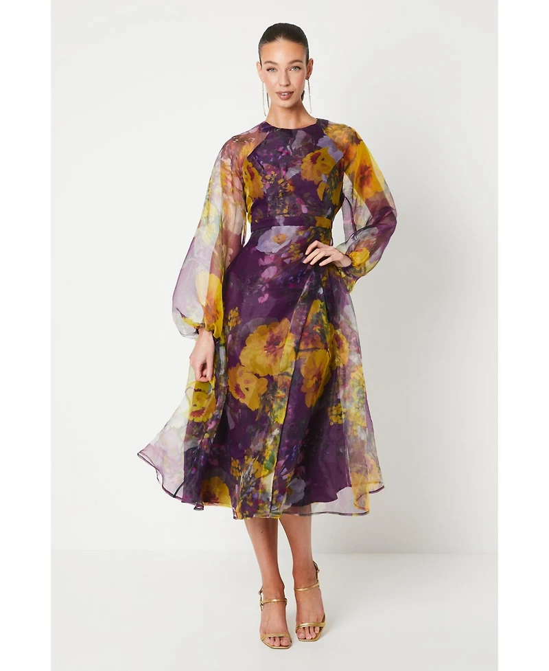 Coast Women's Organza Puff Sleeve Midi Dress