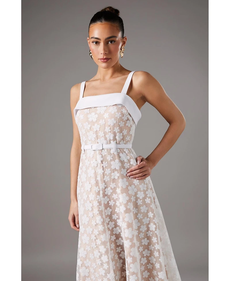 Coast Women's Mesh Sequin Belted Midi Dress