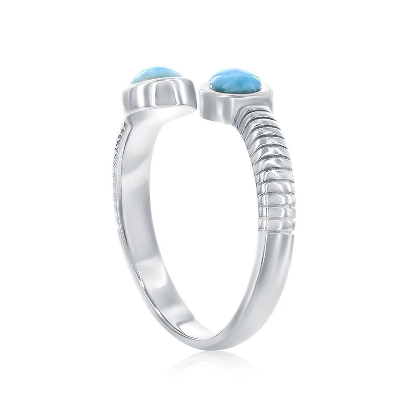 Sterling Silver, Oval Larimar, Overlapping Lined Ring