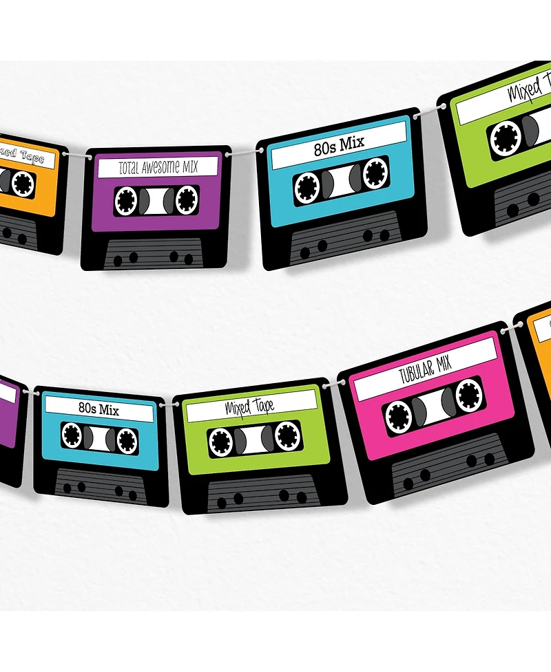 Big Dot of Happiness 80's Retro Garland Banner, 30 Feet of Cord, 15 Double-Sided Paper Cassette Tapes