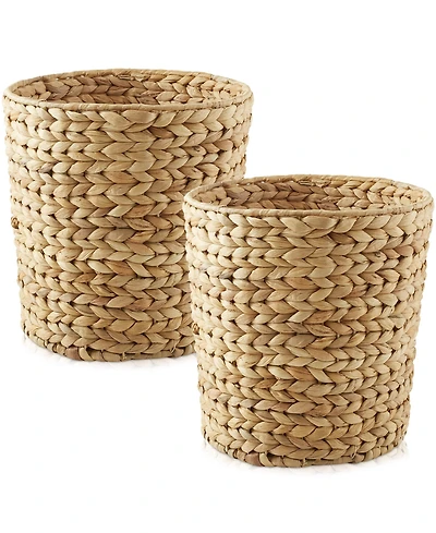 Casafield (Set of 2) Hyacinth Waste Baskets - Woven Trash Can Bins for Garbage in the Bathroom, Bedroom, Laundry Room, Home Office - Natural