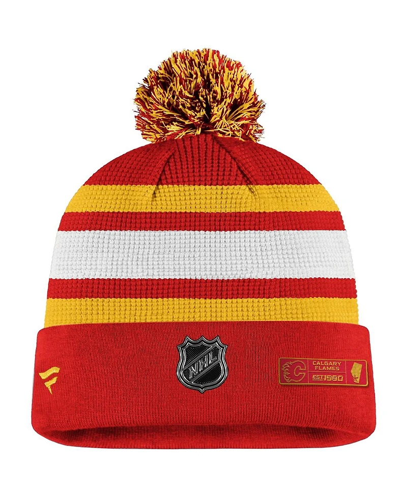 Fanatics Men's Red/Yellow Calgary Flames Authentic Pro Cuffed Pom Knit Hat