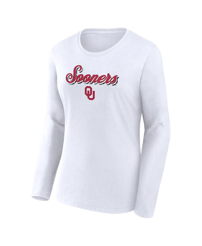 Fanatics Women's White Oklahoma Sooners Double Team Script Long Sleeve T-Shirt