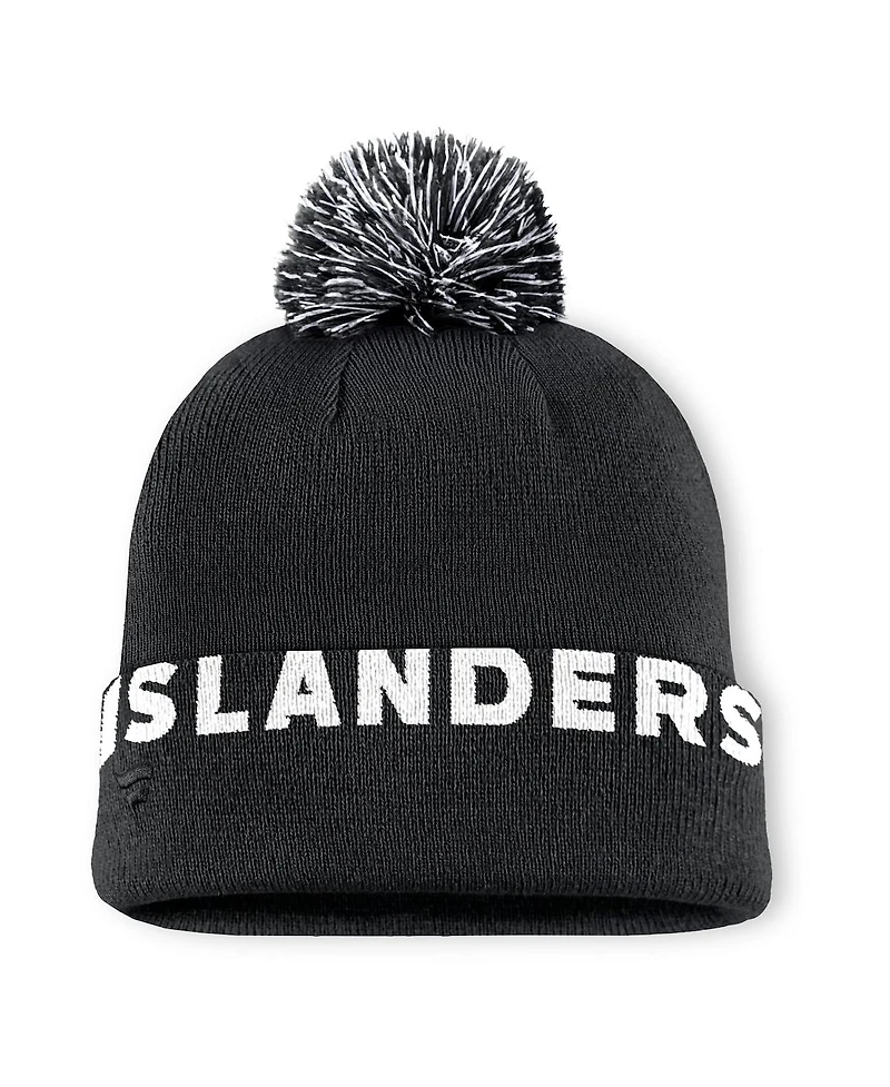 Fanatics Men's Black New York Islanders High Stick Cuffed with Pom Knit Hat