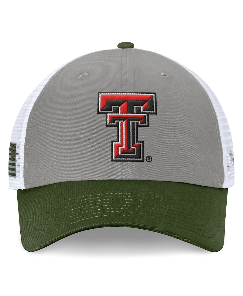 Top of the World Men's Gray/Green Texas Tech Red Raiders Oht Military Appreciation Badge Trucker Adjustable Hat