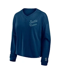 Fanatics Women's Deep Sea Blue Seattle Kraken Oversized All Out Effort Long Sleeve Henley T-Shirt