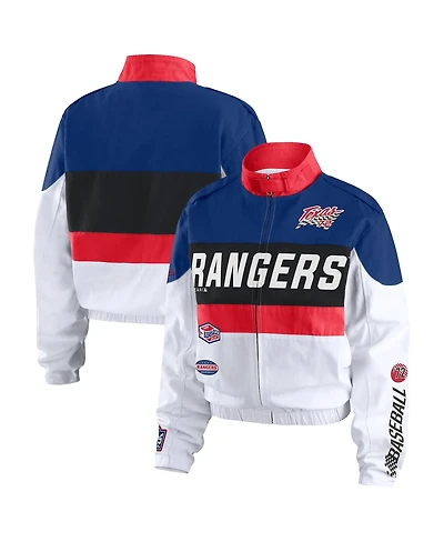 Wear by Erin Andrews Women's Navy/White Texas Rangers Racing Full-Zip Jacket