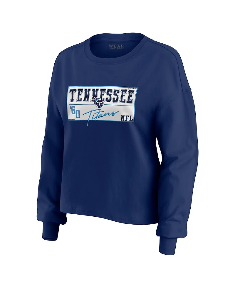 Wear by Erin Andrews Women's 2-Piece Navy Tennessee Titans Heavy Rugby Jersey Long Sleeve T-Shirt and Shorts Lounge Set