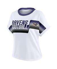 Wear by Erin Andrews Women's White Baltimore Ravens Cropped Center Stripe Dolman T-Shirt