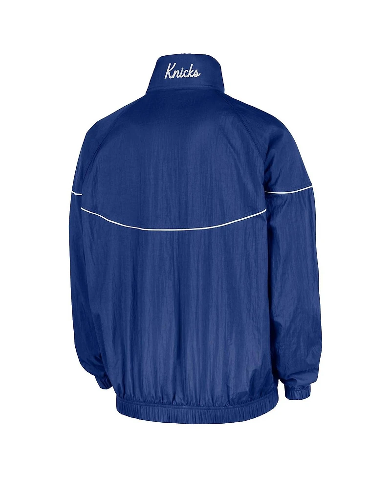 Nike Men's Blue New York Knicks Courtside Wind Runner Woven Half-Zip Jacket