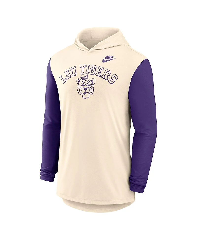 Nike Men's Natural/Purple Lsu Tigers Legacy Color-Block Tri-Blend Performance Long Sleeve Hoodie T-Shirt