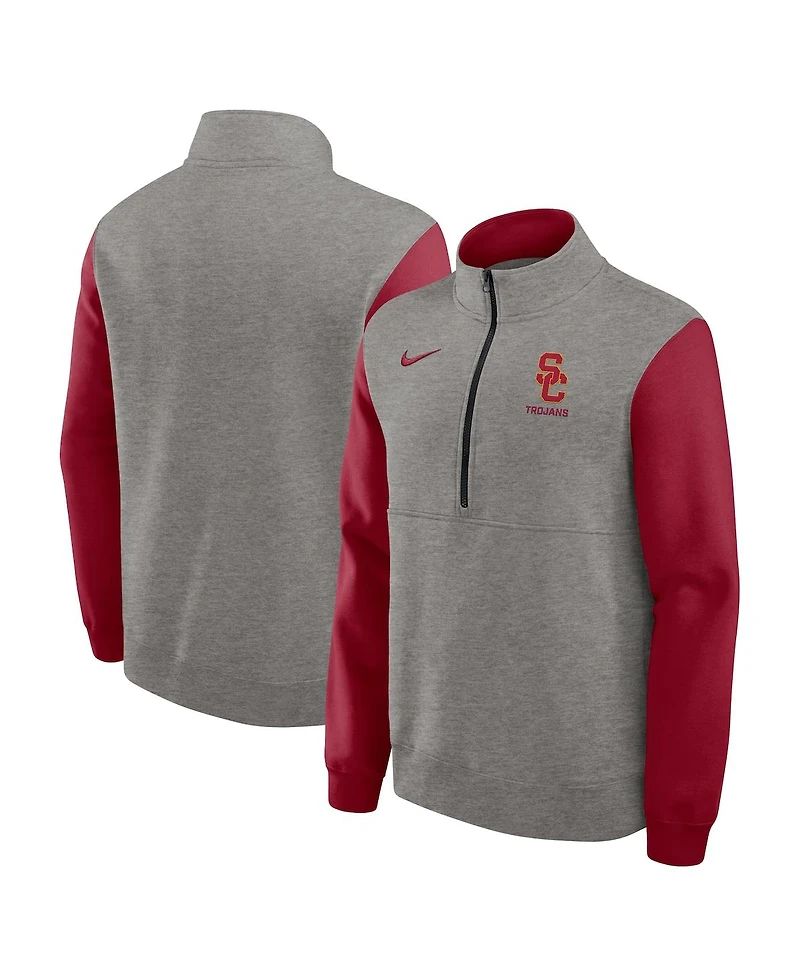Nike Men's Heather Gray/Cardinal Usc Trojans Club Fleece Half-Zip Pullover Sweatshirt