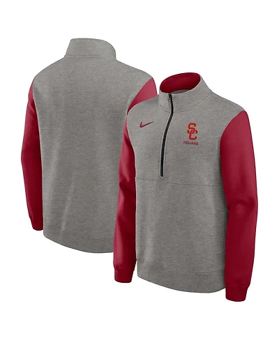 Nike Men's Heather Gray/Cardinal Usc Trojans Club Fleece Half-Zip Pullover Sweatshirt