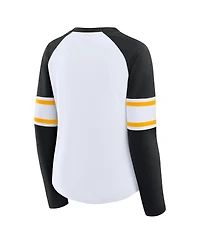 Fanatics Women's White/Black Pittsburgh Steelers Redzone Blitz Package Raglan Lace-Up V-Neck Long Sleeve T-Shirt