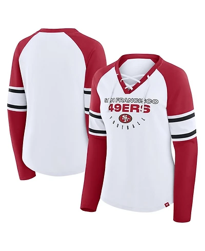Fanatics Women's White/Scarlet San Francisco 49ers Redzone Blitz Package Raglan Lace-Up V-Neck Long Sleeve T-Shirt