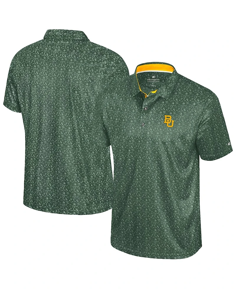 Colosseum Men's Green Baylor Bears Football Print Polo Shirt