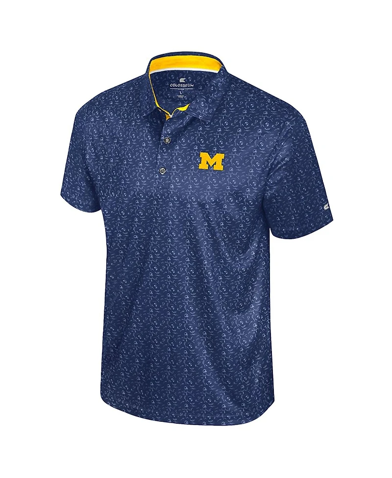 Colosseum Men's Navy Michigan Wolverines Football Print Polo Shirt