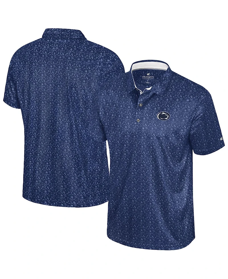 Colosseum Men's Navy Penn State Nittany Lions Football Print Polo Shirt