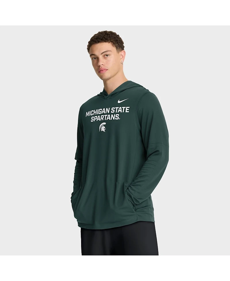 Nike Men's Green Michigan State Spartans 2025 Sideline Performance Long Sleeve Hoodie T-Shirt