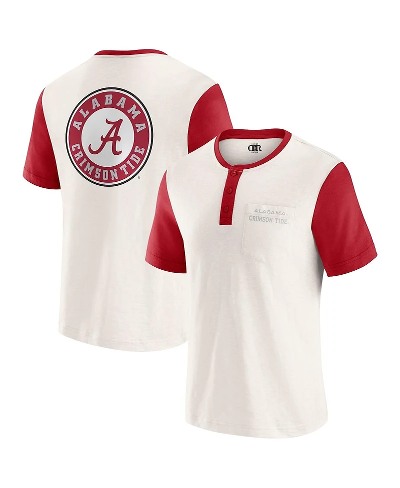 Darius Rucker Collection by Fanatics Men's Cream/Crimson Alabama Crimson Tide Henley Color Block Slub T-Shirt
