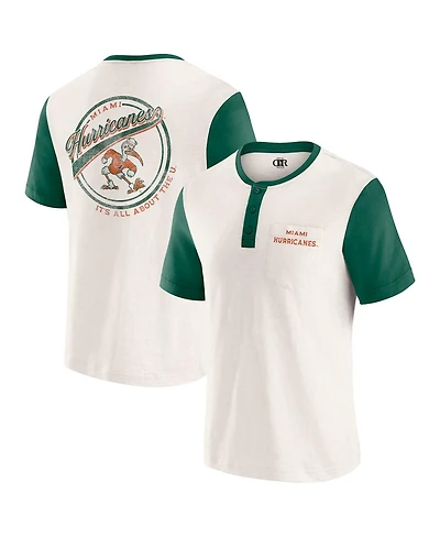 Darius Rucker Collection by Fanatics Men's Cream/Green Miami Hurricanes Henley Color Block Slub T-Shirt