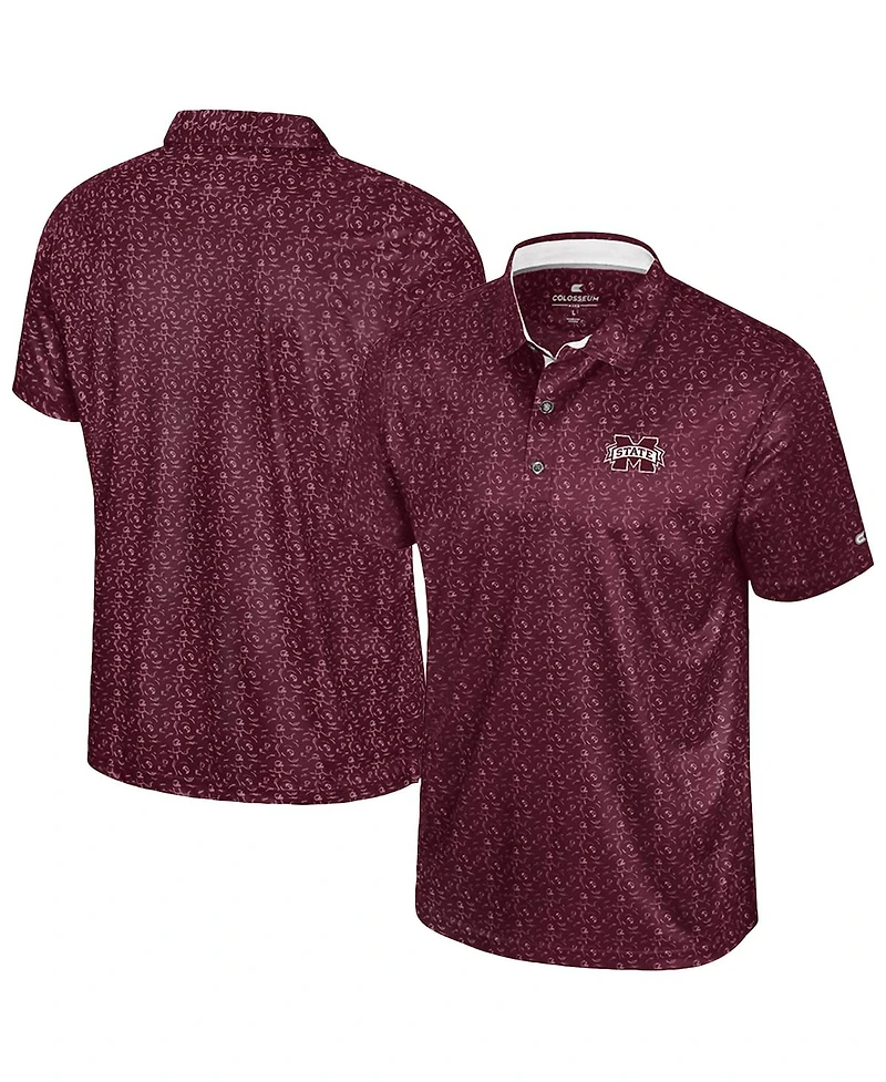 Colosseum Men's Maroon Mississippi State Bulldogs Football Print Polo Shirt