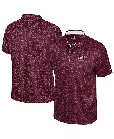 Colosseum Men's Maroon Mississippi State Bulldogs Football Print Polo Shirt