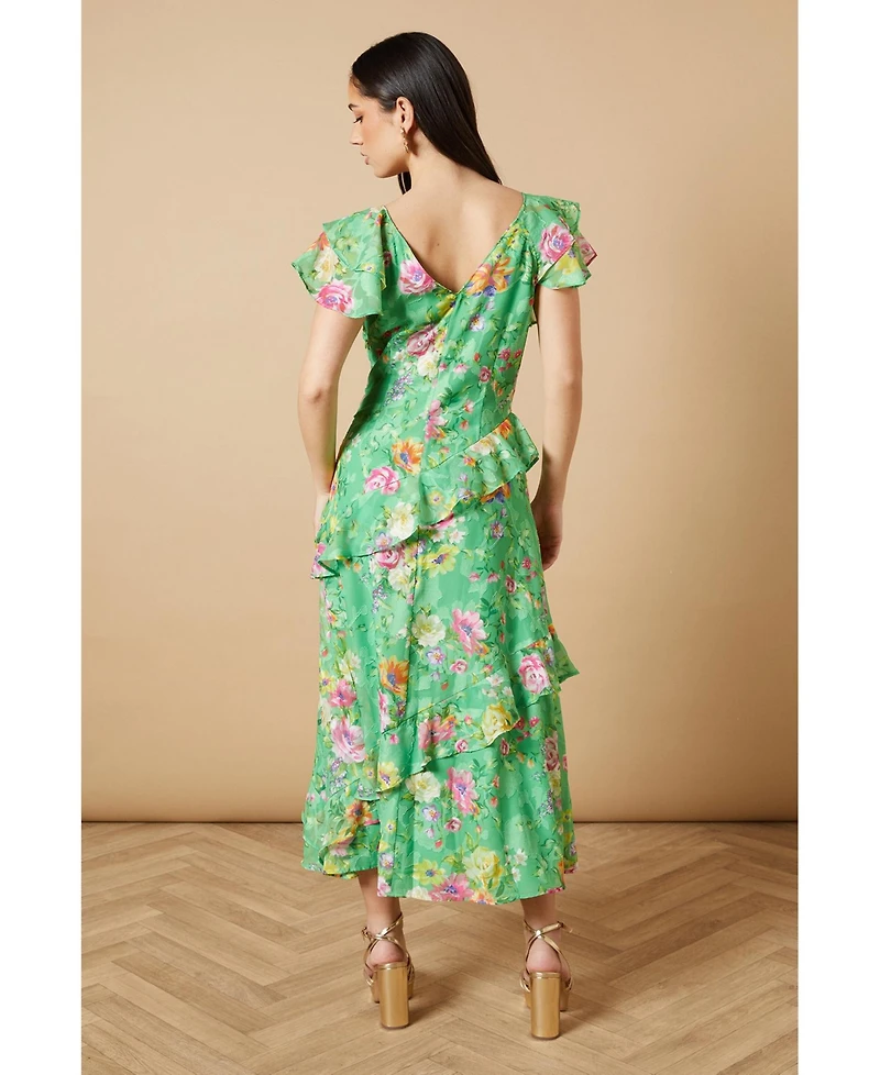 Oasis Women's Ruffle Sleeve Jacquard Midi Dress