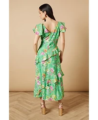 Oasis Women's Ruffle Sleeve Jacquard Midi Dress