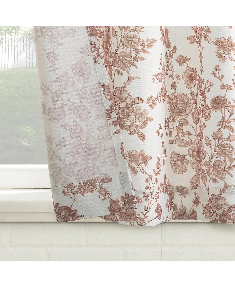 No. 918 Elodie Tonal Botanical Semi-Sheer Rod Pocket Kitchen Curtain Tier Pair