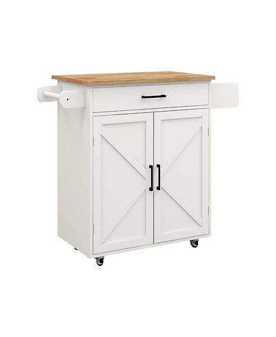 Casainc Rolling Kitchen Cart with Adjustable Shelves, Towel Rack and Wood Top for Storage