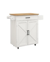 Casainc Rolling Kitchen Cart with Adjustable Shelves, Towel Rack and Wood Top for Storage