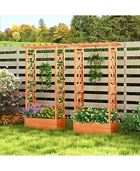 Gymax Raised Garden Bed Planter Box w/ Side & Top Trellis for Vine Climbing Plants