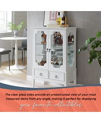 Kings Brand Furniture Curio Accent Storage Cabinet with Doors, Glass Shelves & Drawers