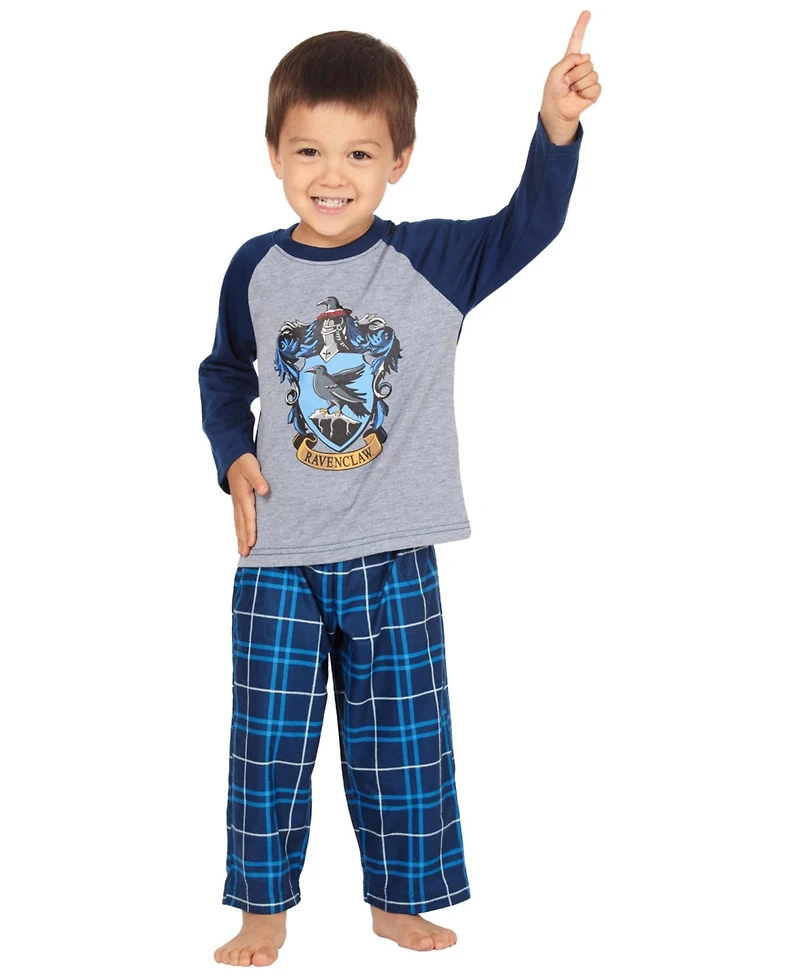 Harry Potter Boys' Plaid Hogwarts Houses Crest Raglan Toddler 2-Piece Pajama Set