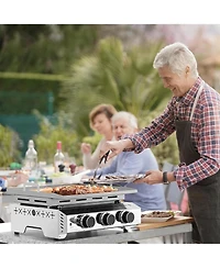 Cowsar Portable 26 Inch Tabletop Griddle with Grill Grate, Stainless Steel Propane Gas Grill with 3 Burners,24000 Btu, for Outdoor Camping/Rv/Picnic/B