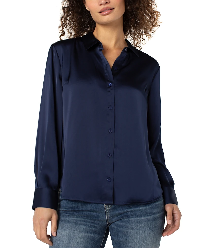 Liverpool Los Angeles Women's Long-Sleeve Button-Front Satin Shirt