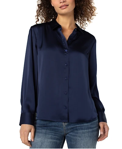 Liverpool Los Angeles Women's Long-Sleeve Button-Front Satin Shirt