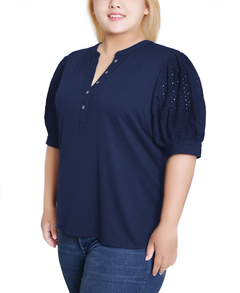 Ny Collection Plus Puff Elbow Sleeve Top