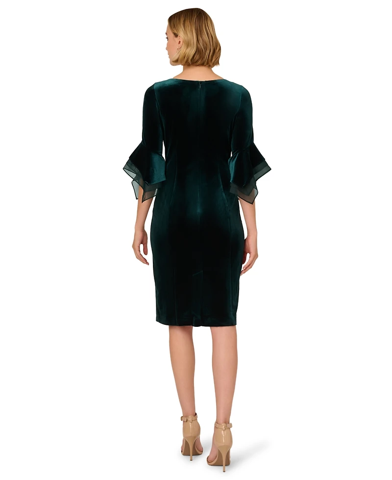 Adrianna Papell Women's Velvet Bell-Sleeve Mesh-Trim Dress
