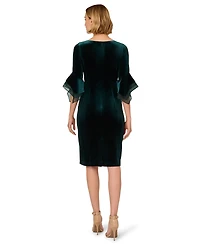 Adrianna Papell Women's Velvet Bell-Sleeve Mesh-Trim Dress