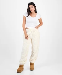 Rebellious One Juniors' Embossed Sherpa Jogger Pants