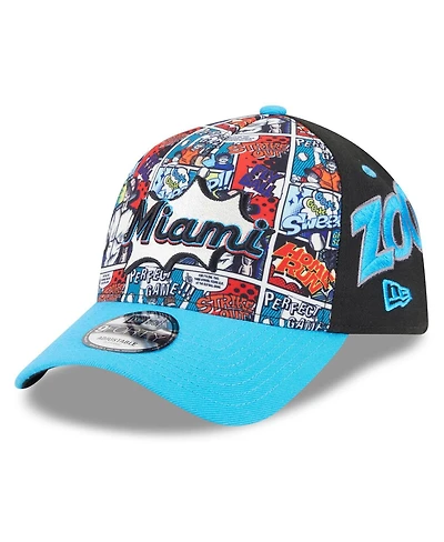 New Era Big Boys and Girls Black/Blue Miami Marlins 2025 Mlb Diamond Hero Edition A-Frame 9FORTY Adjustable Hat