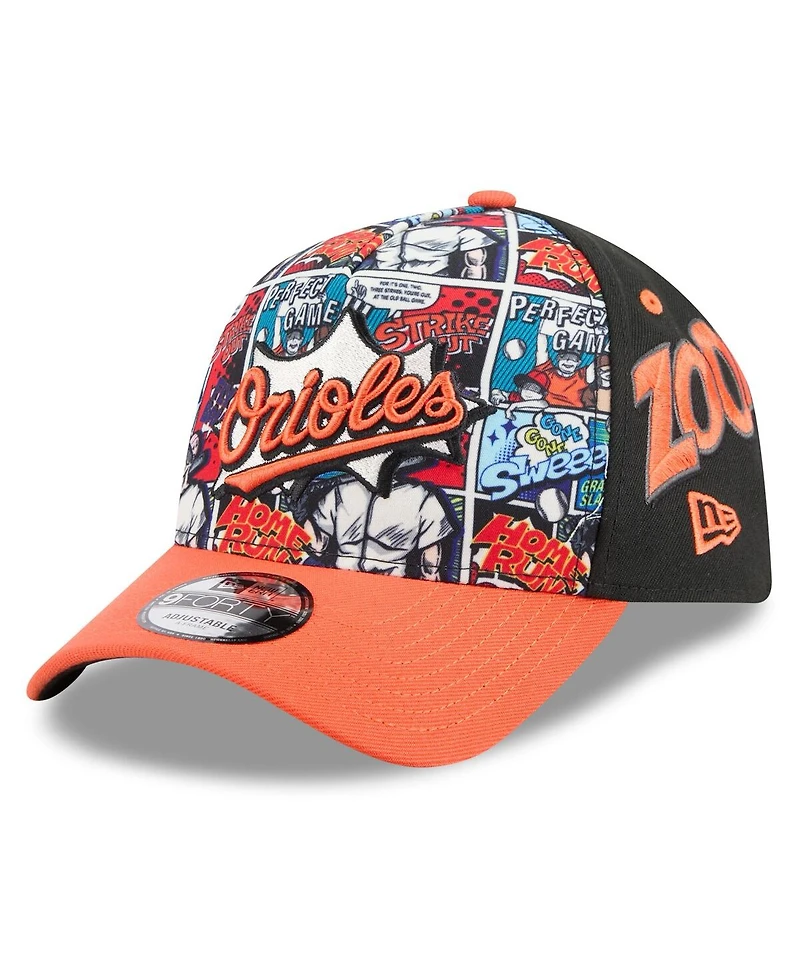 New Era Big Boys and Girls Black/Orange Baltimore Orioles 2025 Mlb Diamond Hero Edition A-Frame 9FORTY Adjustable Hat