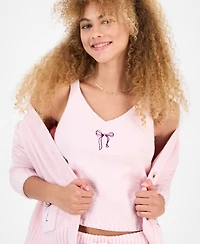 Hippie Rose Juniors' Bow Teddy-Knit Tank And Cardigan Set