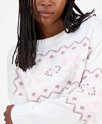Hippie Rose Juniors' Patterned Knit Chenille Crewneck Sweater
